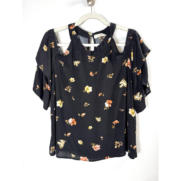 Elodie Dark Floral Cold Shoulder Top Bohemian Preppy Twee Whimsygoth Hipster XL - Picture 1 of 7